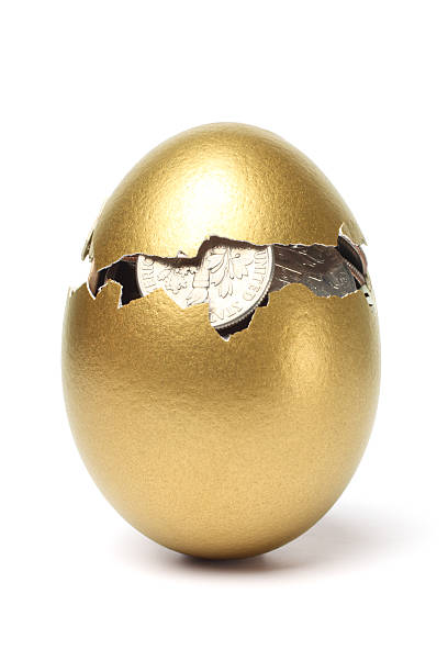 istock Money inside of Cracked Gold Egg on White Background 184935585