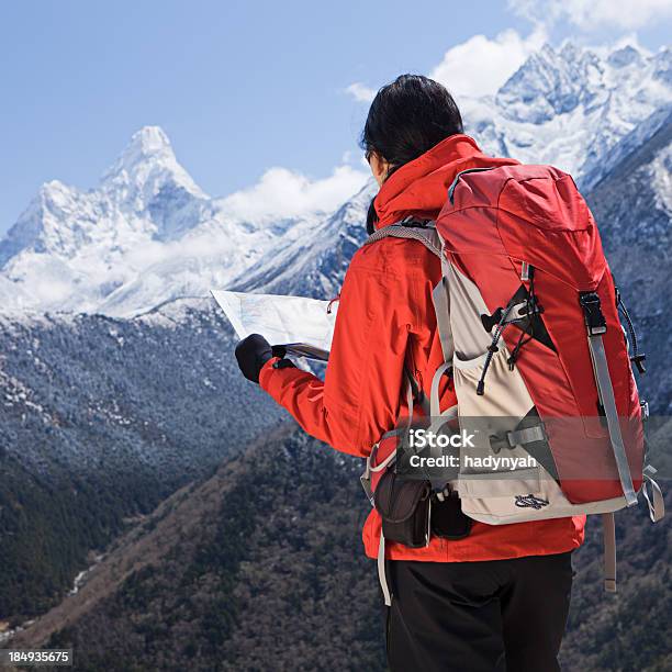 Woman Trekking In Mount Everest National Park Nepal Stock Photo - Download Image Now