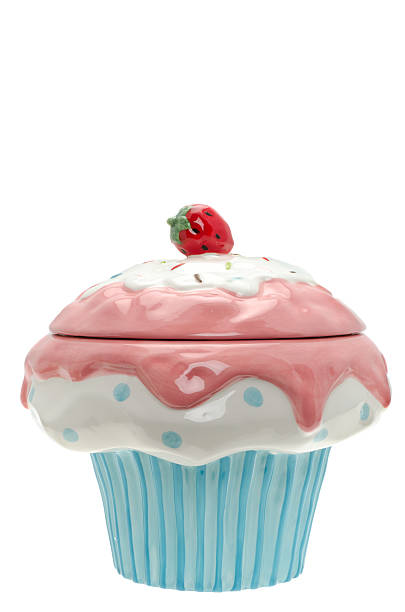 Cupcake Shaped Cookie Jar Stock Photo - Download Image Now - Blue