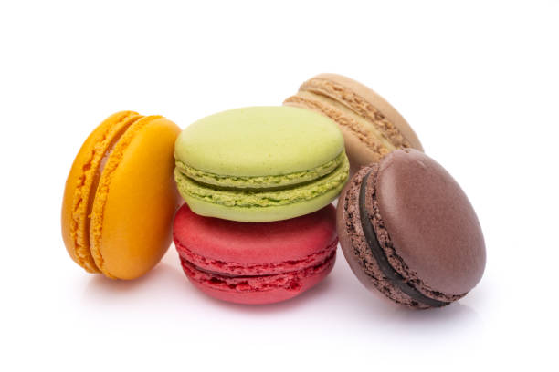 istock Sweet and colored macaroons on white background 1849365542