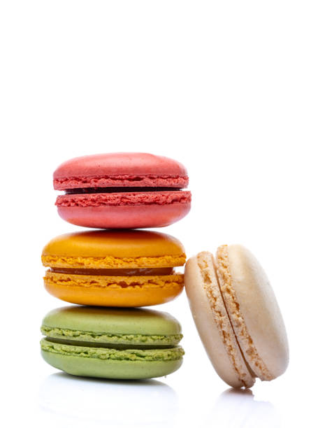 istock Sweet and colored macaroons on white background 1849366066