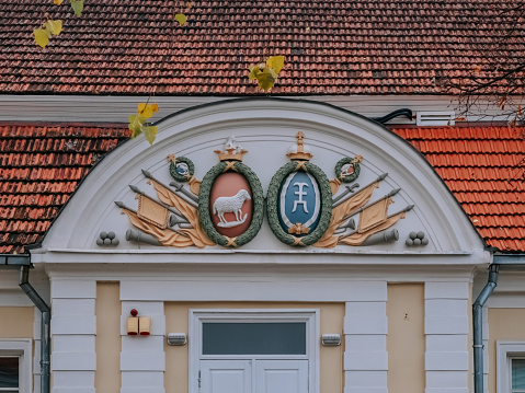 Vilnius, Lithuania - 11 11 2023: Facade of a house in the Vilnius Old Town