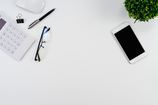 Desk, White Color, Above, Directly Above, Office