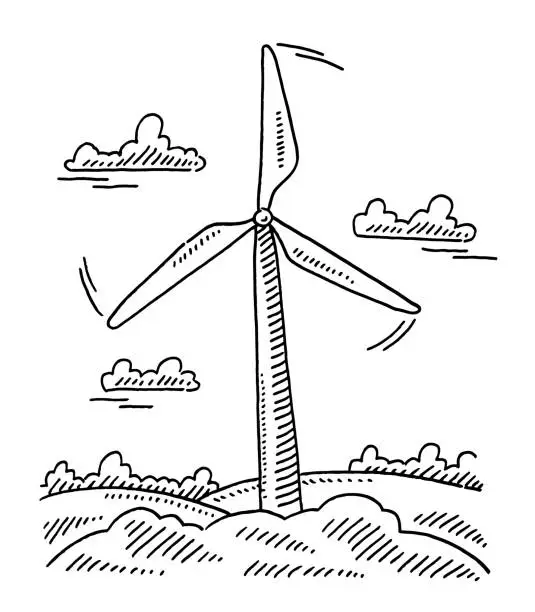 Vector illustration of Wind Turbine Symbol Drawing