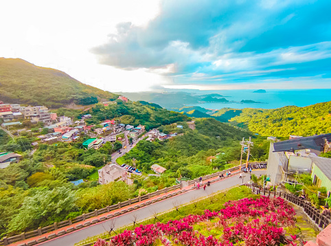 Wide angle aerial view of high island reservoir, West Dam of Sai Kung Peninsula, Hong Kong, outdoor, daytime