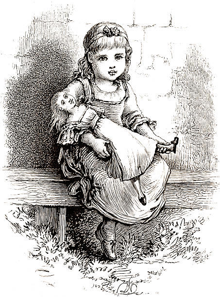 istock Little Girl with Doll - Victorian Steel Engraving 184937511