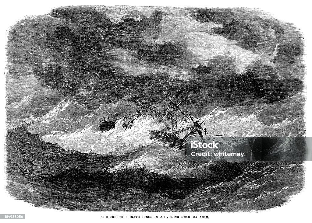 French frigate'Junon'in cyclone in der Nähe von Malabar (1868 Gravur IT - Lizenzfrei 1860-1869 Stock-Illustration