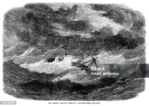 ｺﾒｾ 프리깃junon폭풍에 에서 니어 말라바르 1868 판화 It 1860-1869 년에 대한 스톡 벡터 아트 및 기타 이미지 - 1860-1869 년, 범선-선박, 파괴-교통 이벤트