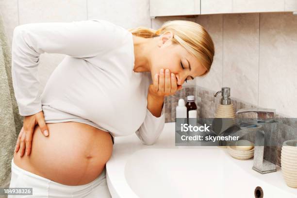 Pregnant Woman Is About To Be Sick Stock Photo - Download Image Now - Pregnant, Nausea, Abdomen