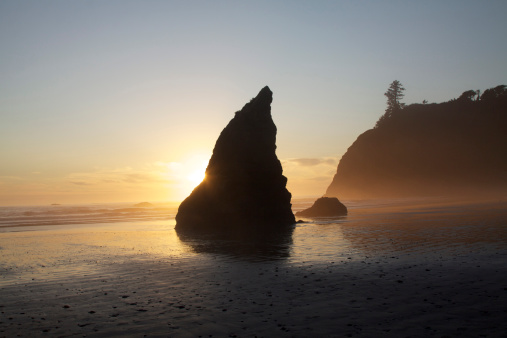 Seastack at sunset at Ruby Beach in Washington