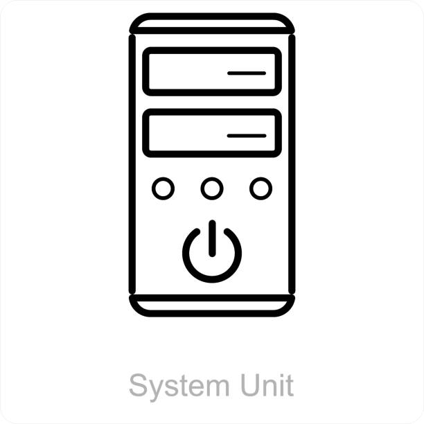 System Unit This is beautiful handcrafted pixel perfect Black Line Computer parts icon computer case stock illustrations