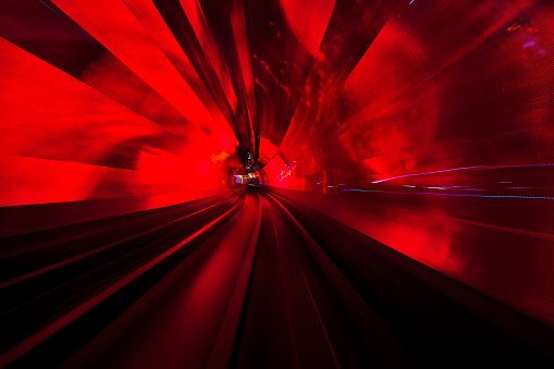 abstract background light waves in deep tunnel