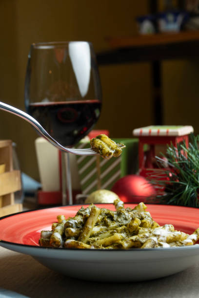 istock Pasta dish with pesto with Christmas decorations 1849394116