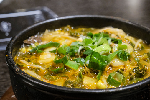 Spicy hotpot with meat and vegetables in Korean cuisine