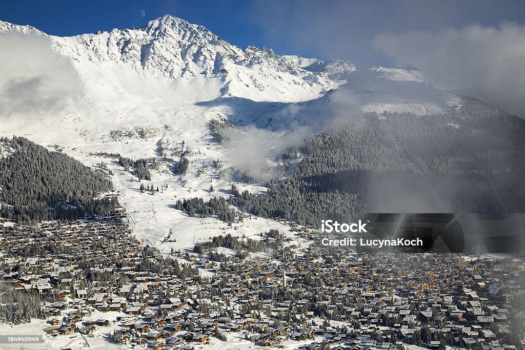 Panoramablick von M. Gele und Verbier Village - Lizenzfrei Abenteuer Stock-Foto