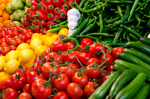 Various kinds of fresh vegetables in the grocery