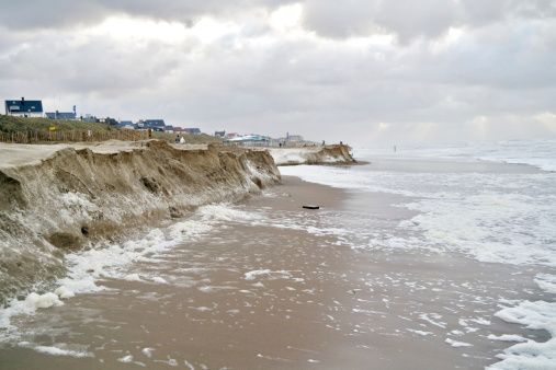 Coastal erosion during a storm in january.