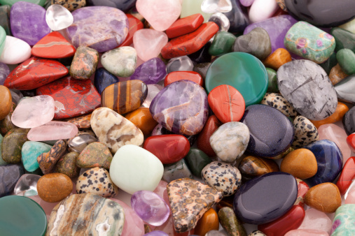 Many different kinds of colorful minerals and semi precious gems
