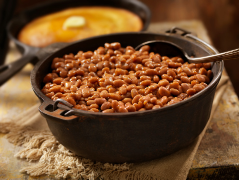Baked Beans in a Cast Iron Bean Pot with Corn Bread-Photographed on Hasselblad H3D2-39mb Camera