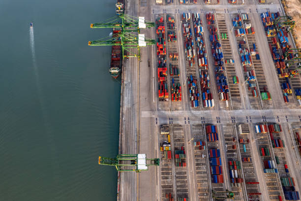 istock Bird's-eye view of international container freight terminal 1849430368