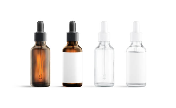 istock Blank transparent and amber glass dropper bottle mockup, front view 1849435689