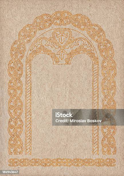 Hires Antique Paper With Medieval Golden Arabesque Linear Motif Stock Photo - Download Image Now