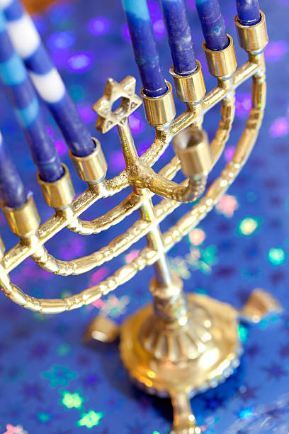 Happy Hanukkah Studio shot of menorah hanukkah candles stock pictures, royalty-free photos & images