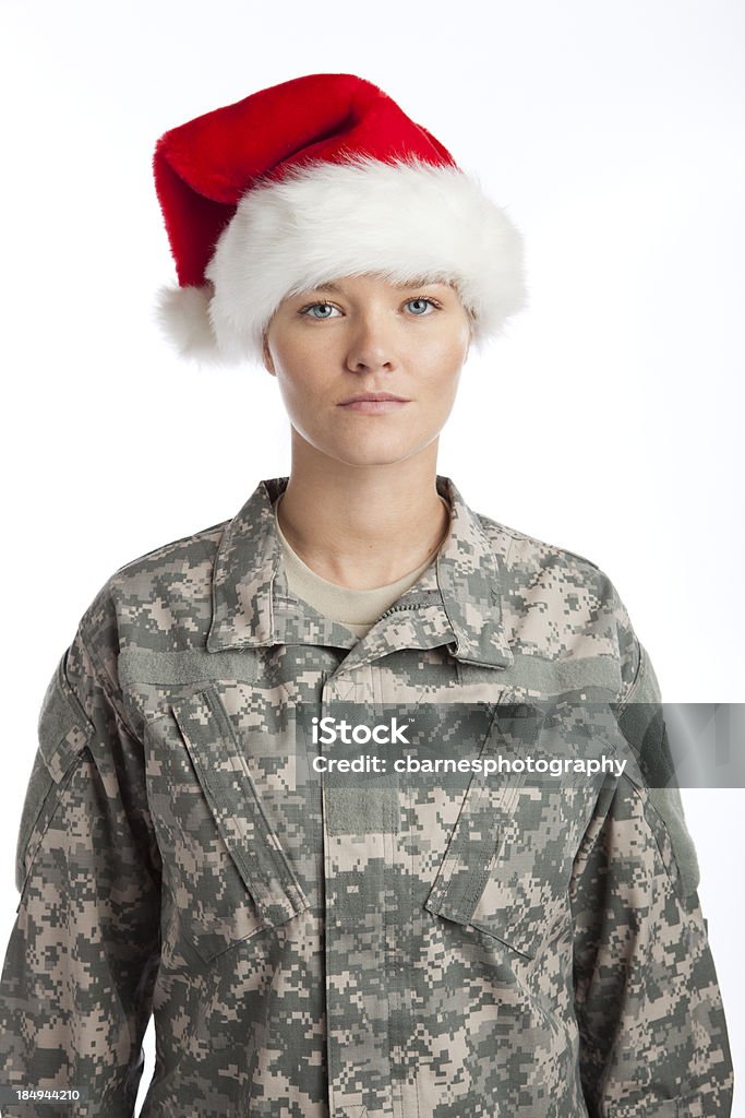 Soldado de menina vestindo Natal Chapéu do Pai Natal - Royalty-free Exército Foto de stock