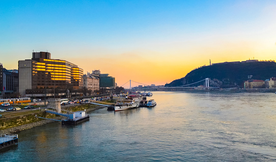 Budapest,Hungary-December 17 2014:View of Danube river waterfront in Budapest city Hungary at winter