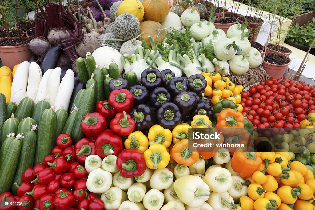 Vegetable variety Fresh produce in the marketplace. Abundance Stock Photo