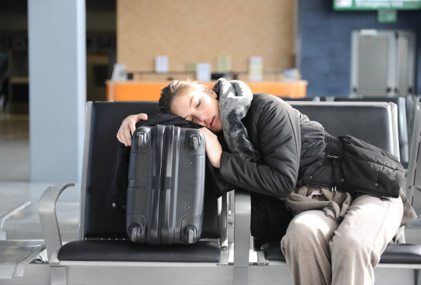 Tired passenger stock photo