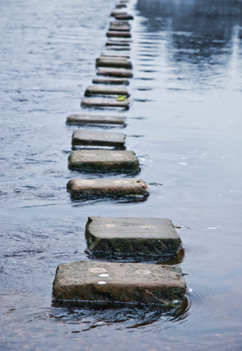 Stepping stones over a shallow river in West Yorkshire