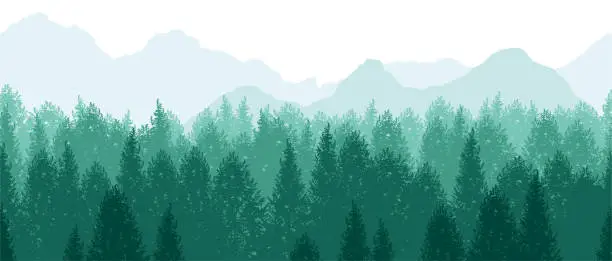 Vector illustration of Vector Seamless Forest Background Illustration With Mountains In The Background.