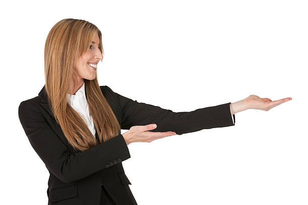 istock Happy businesswoman gesturing 184946094