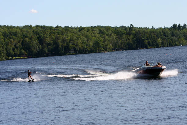 Two people on a jet ski in the water