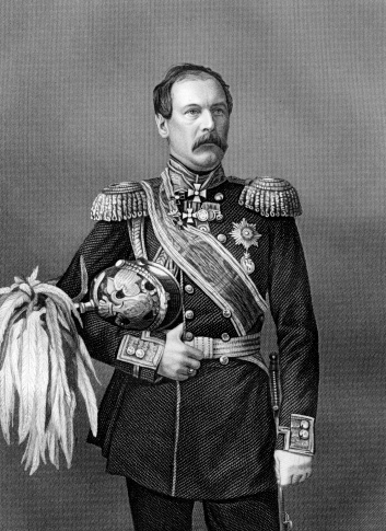 Vintage photograph of Major von Ende thanking General Jamont , 1893, 19th Century. La cérémonie de Saint-ail