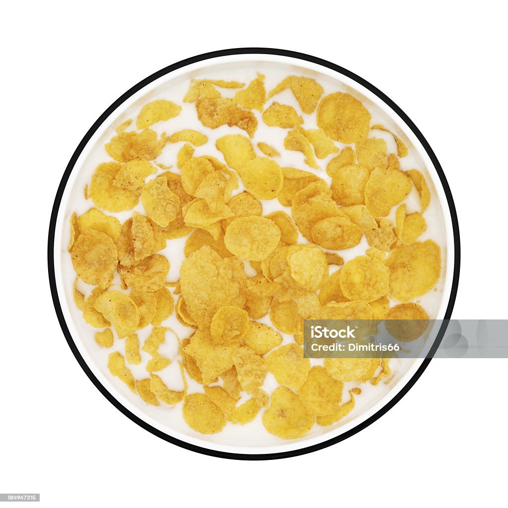 Cornflakes y la leche en un tazón directamente desde arriba - Foto de stock de Alimento libre de derechos