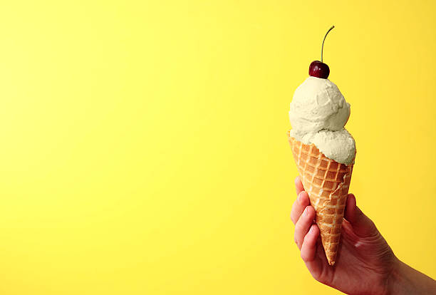 istock French Vanilla  Ice Cream  with Cherry on Yellow 184947472