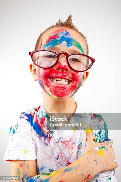 Boy Having Fun With Finger Paint Stock Photo - Download Image Now - Child, Painting - Activity, Playful