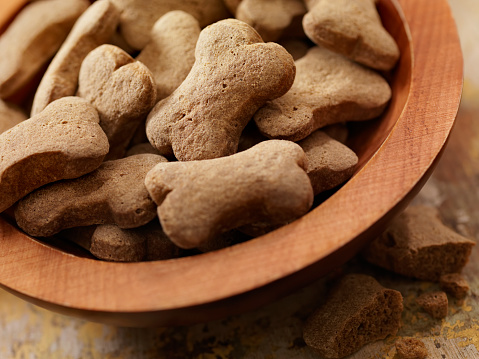 Bone Shaped Dog Treats in a Wooden Bowl -Photographed on Hasselblad H3D-39mb Camera