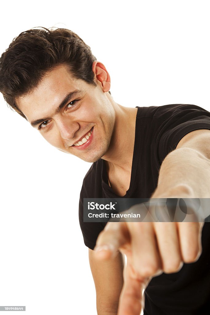 Attraente modello maschile che indica che - Foto stock royalty-free di Abbigliamento elegante