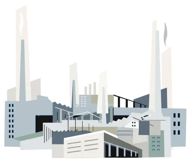 Vector illustration of factory industrial site silhouette