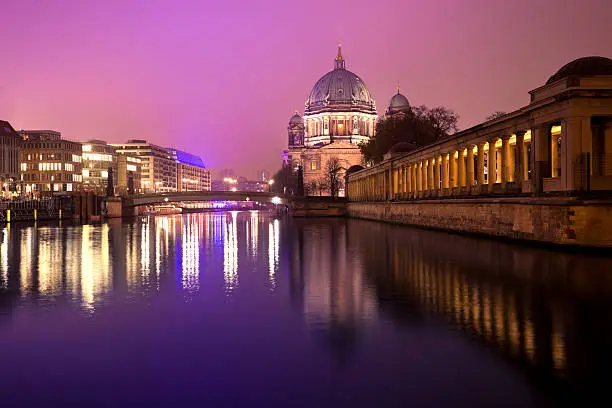 The Dome of Berlin and museum island at night