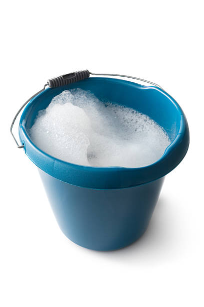 istock Cleaning: Bucket with Soap Isolated on White Background 184949162