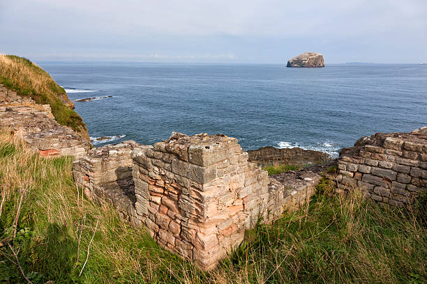 The Bass Rock From Tantallon Castle "The Bass Rock in the Firth of Forth, with the ruins of Tantallon Castle in the foreground." north berwick scotland east lothian castle scotland stock pictures, royalty-free photos & images