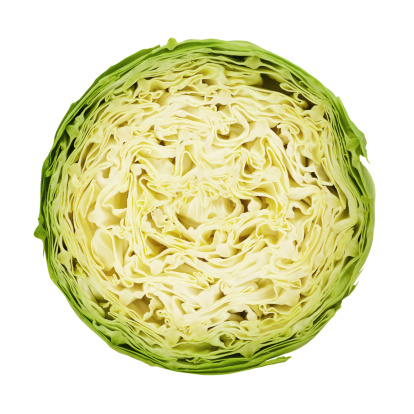 Cabbage circle portion on white background. Clipping path included.