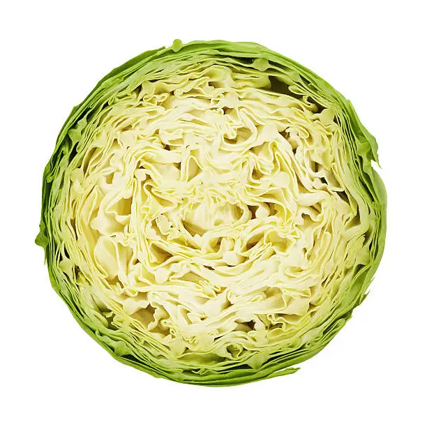 Cabbage circle portion on white background. Clipping path included.