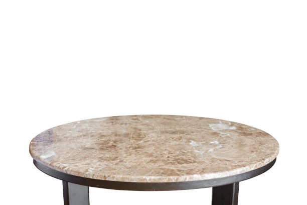 istock Marble stone table top isolated on white background for product display 1849513131