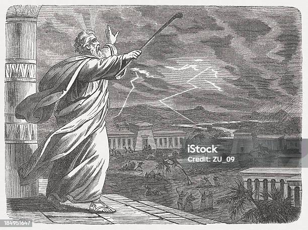 Moses Und Der Seventh Blow Abwanderung 9 2226 Stock Vektor Art und mehr Bilder von Gewitterblitz - Gewitterblitz, Moses - Religiöse Figur, Ägypten