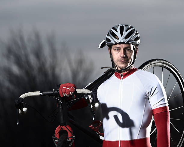 Portrait of a male cyclocross racer. stock photo